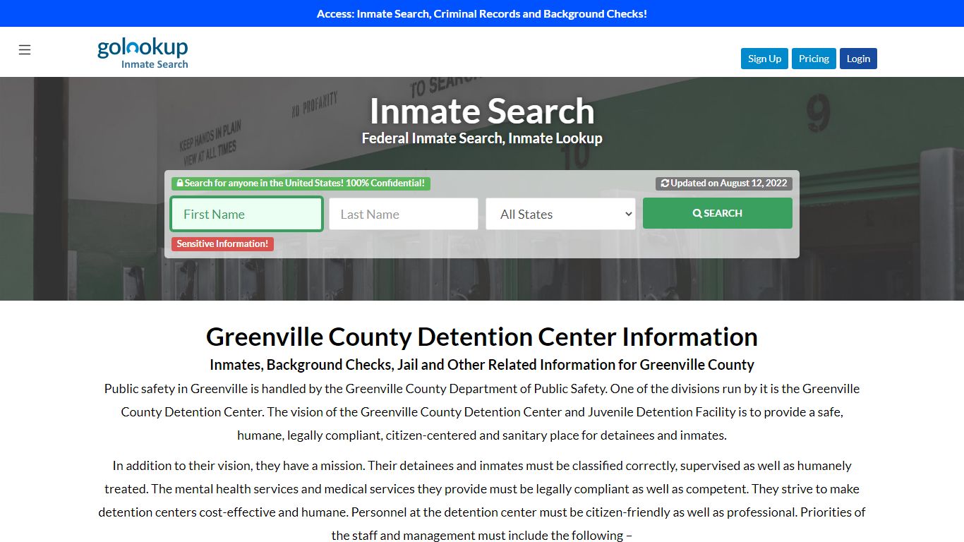 Greenville County Detention Center, Inmate Search